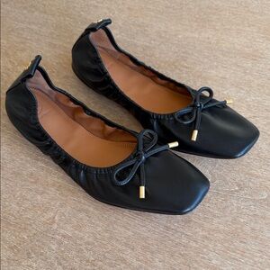 Tory Burch Black Leather Ballet Flats with Bow 9